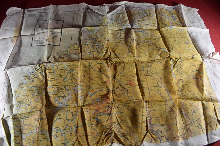 WW2 RAF SILK ESCAPE MAP DOUBLED SIDED SOUTH NORWAY (NORTHERN AND SOUTHERN SECTIONS)-SOLD